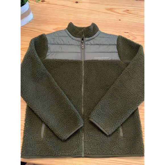 Vineyard Vines mens Small Sherpa Full Zip Coat Jacket Cypress Green$198